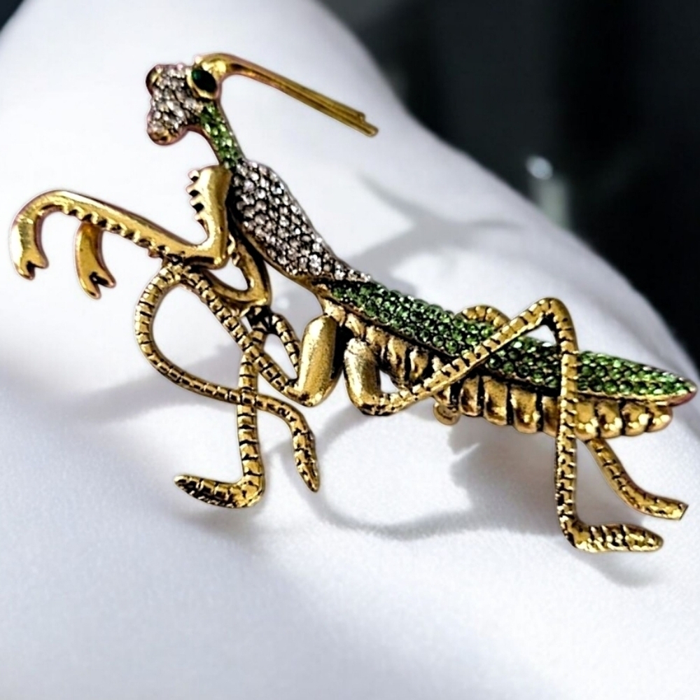 Praying Mantis Rhinestone brooch - LARGE - Picture 3 of 5
